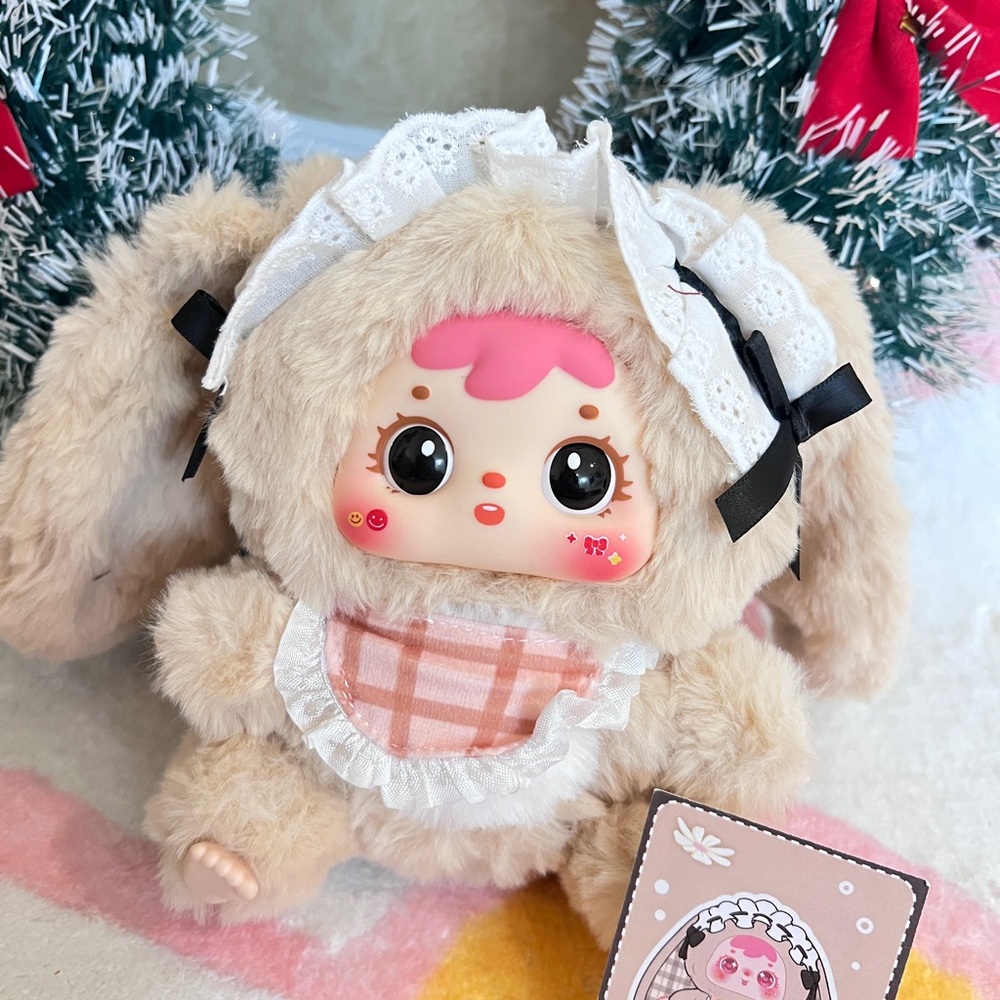 Cute Plush Doll with Pink and Cream Outfit